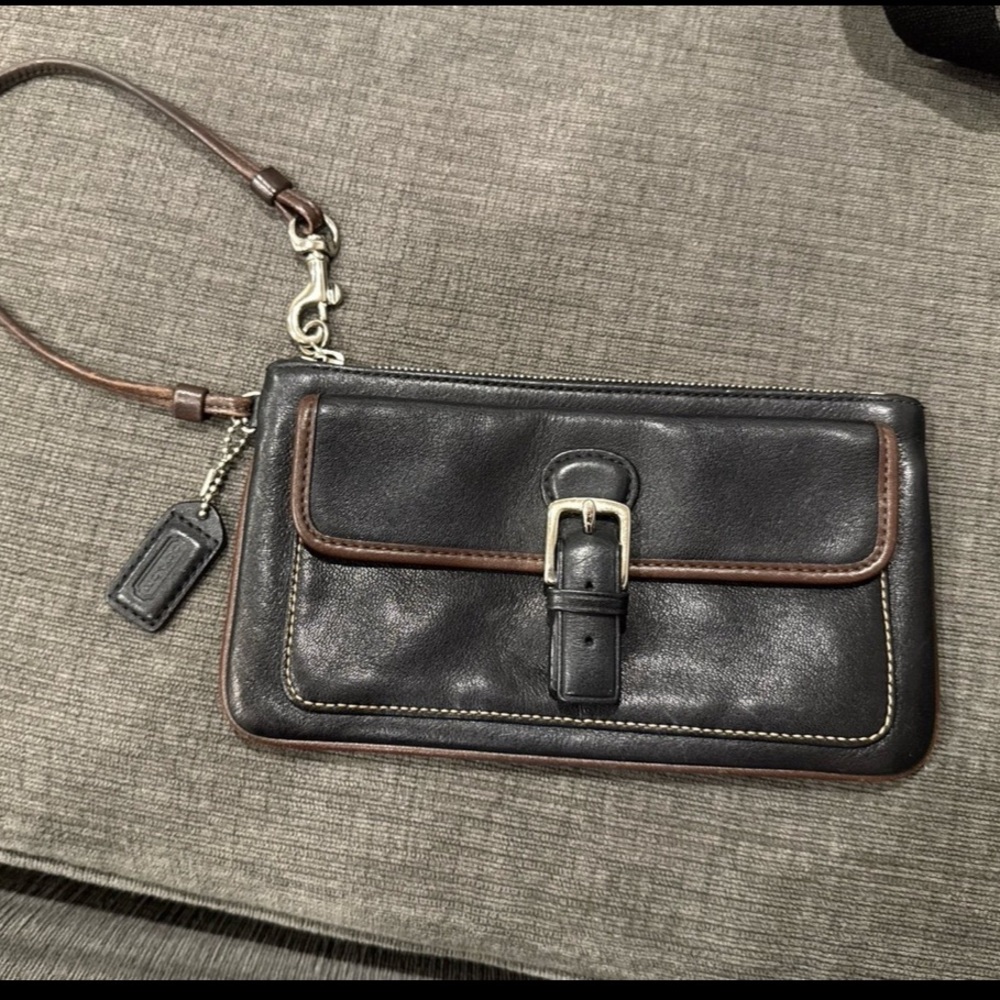Black and Brown Leather Coach Wristlet